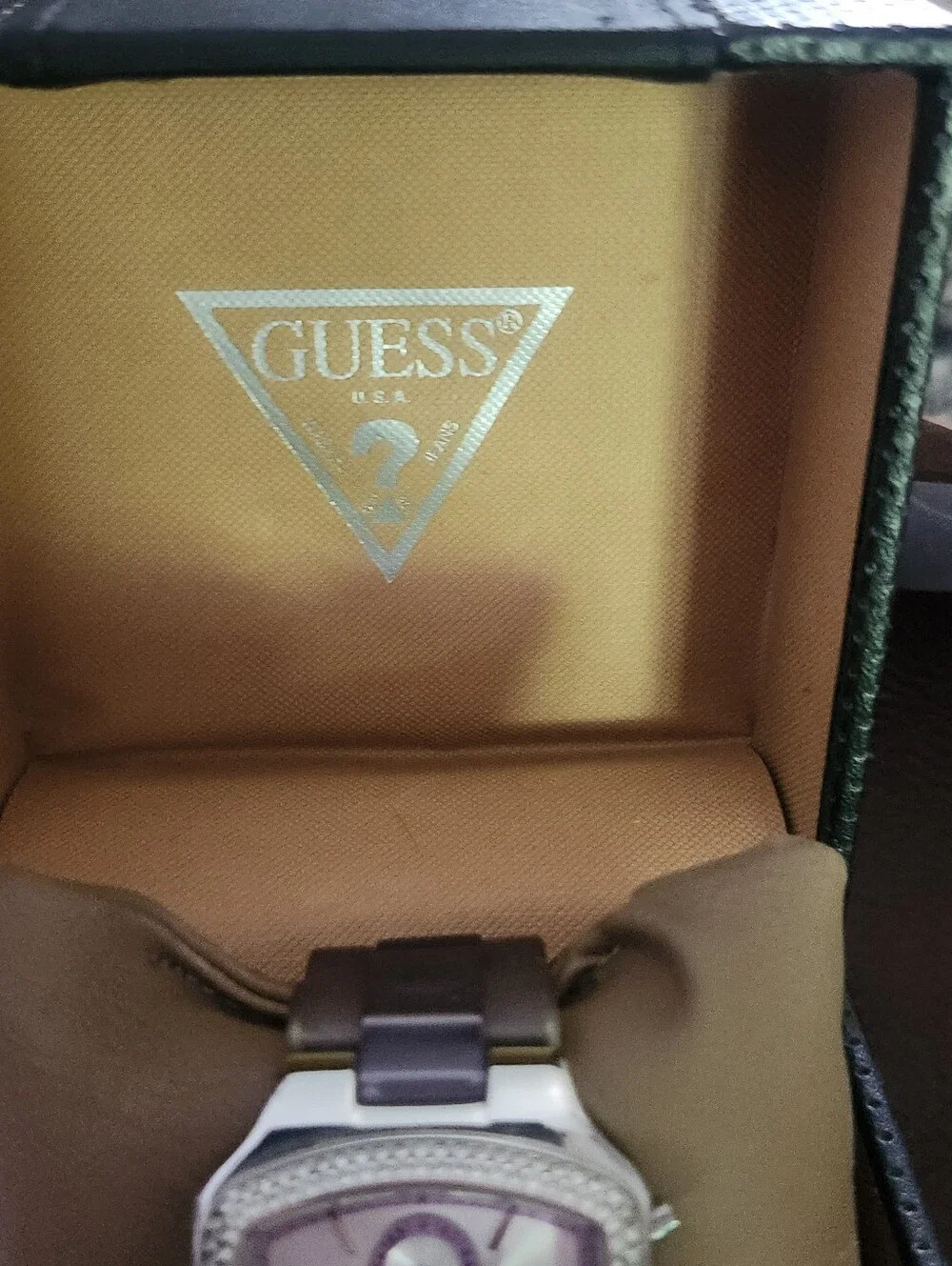 GUESS Deco Purple Crystal-Trim Purple Face Chronograph Watch-  New In Box